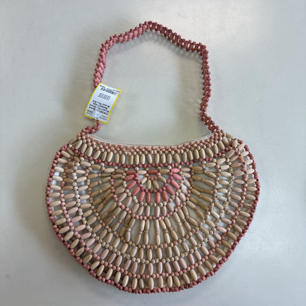 Brown/ Pink Wood Beaded Purse