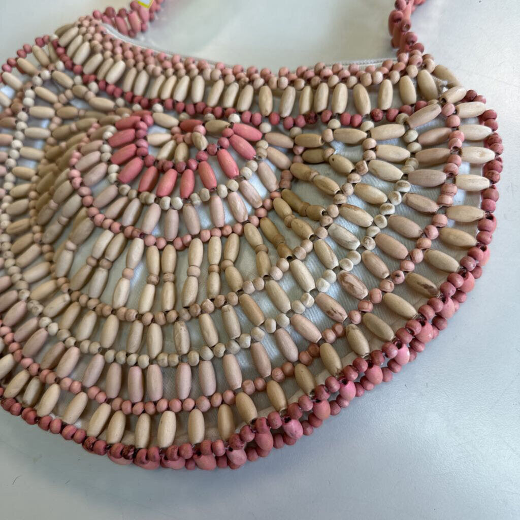 Brown/ Pink Wood Beaded Purse