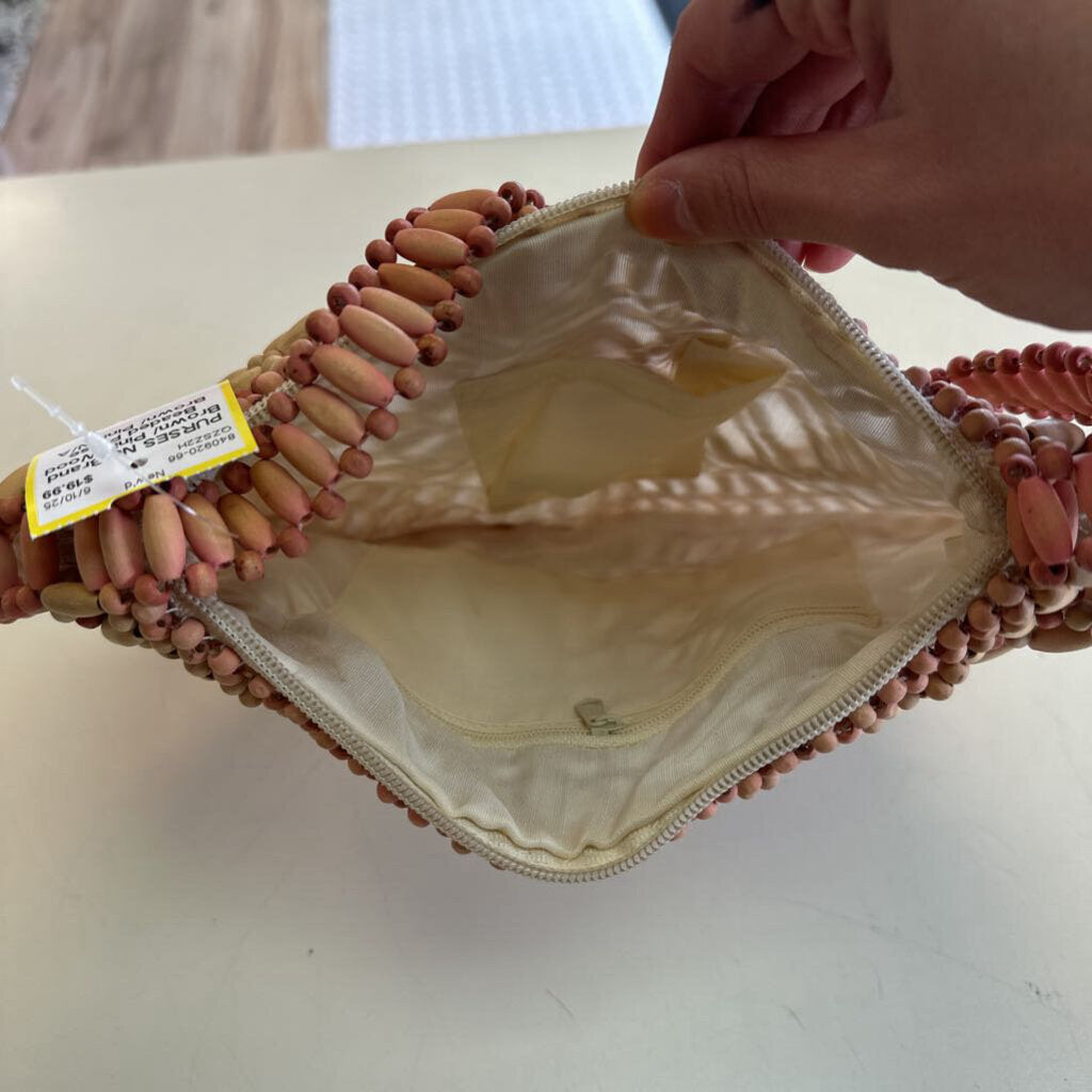 Brown/ Pink Wood Beaded Purse
