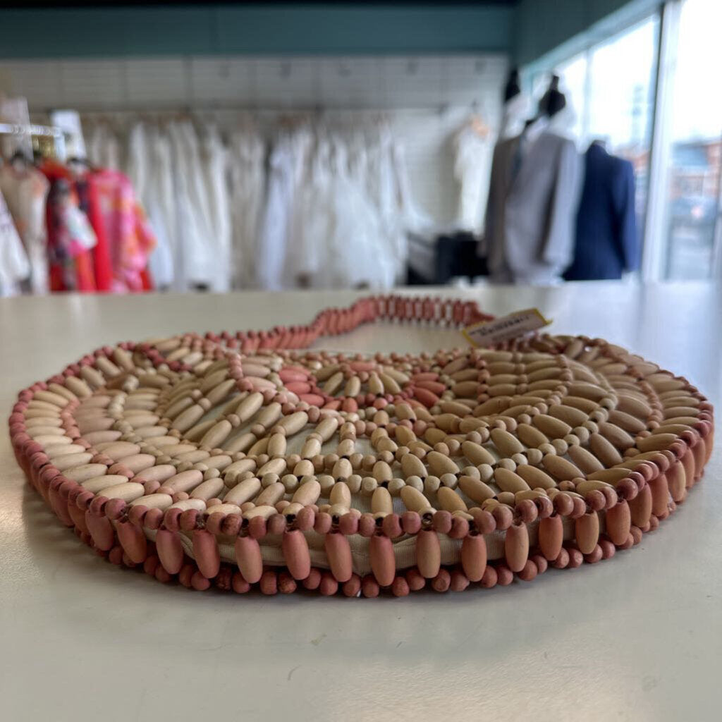 Brown/ Pink Wood Beaded Purse