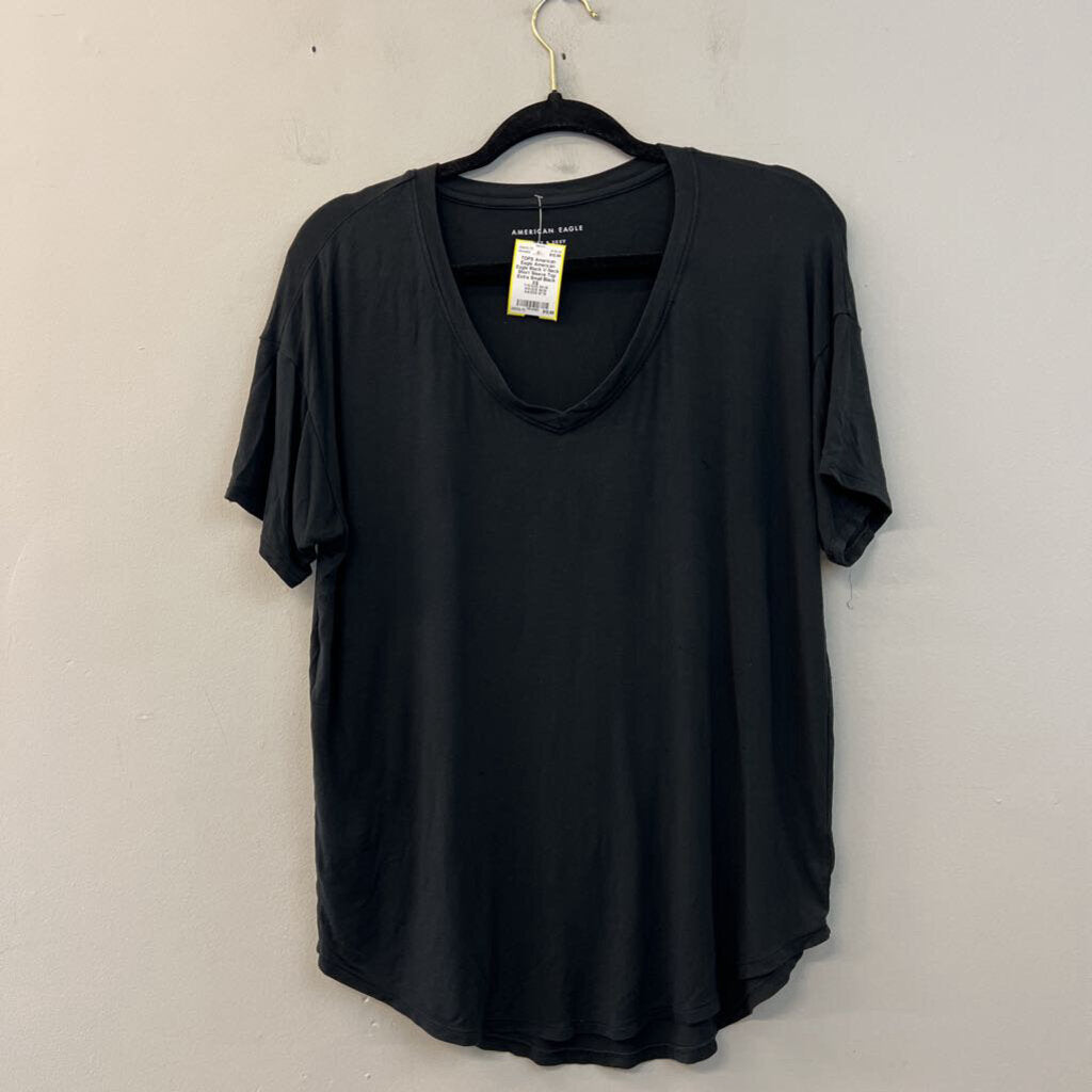 American Eagle Black V Neck Short Sleeve Top Extra Small
