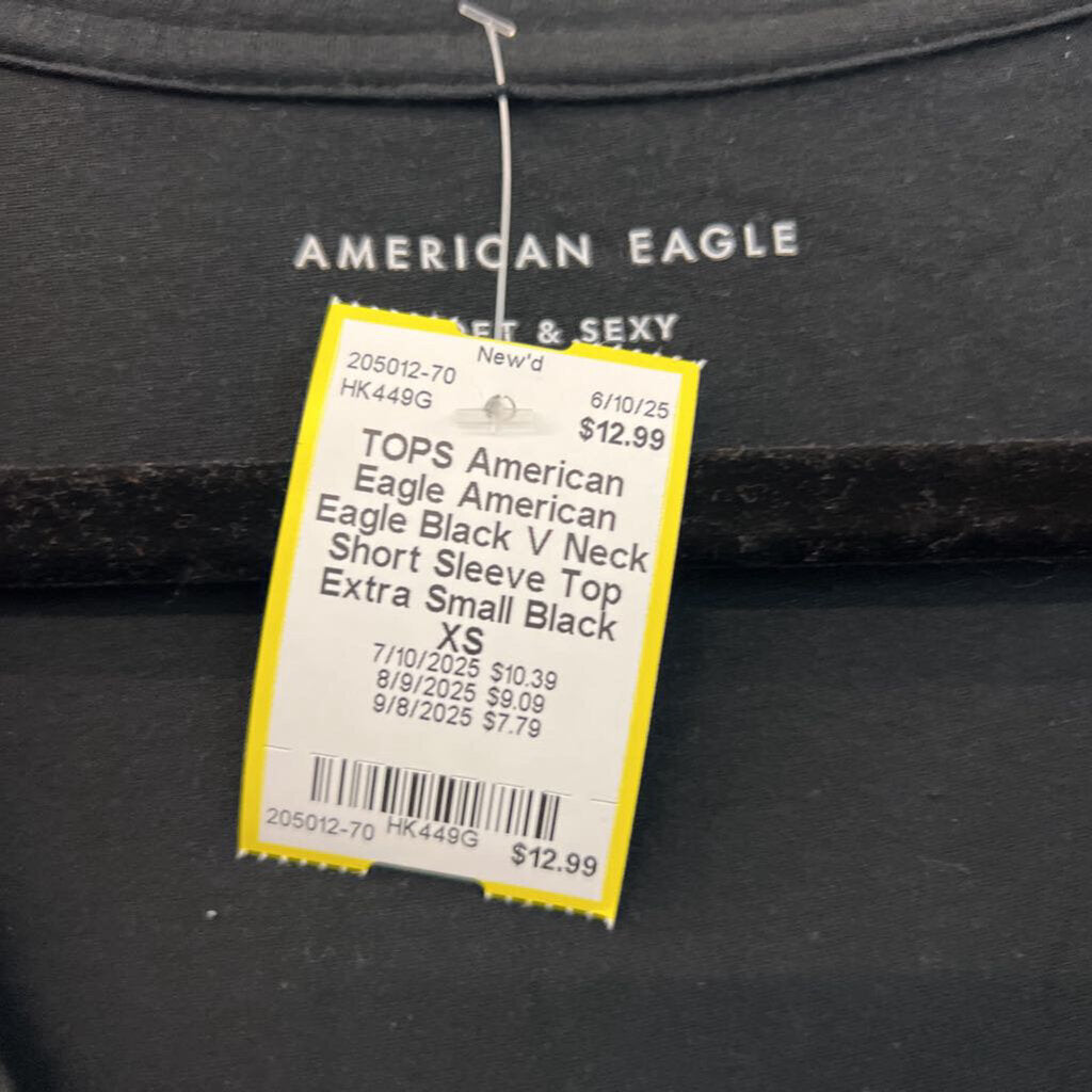 American Eagle Black V Neck Short Sleeve Top Extra Small
