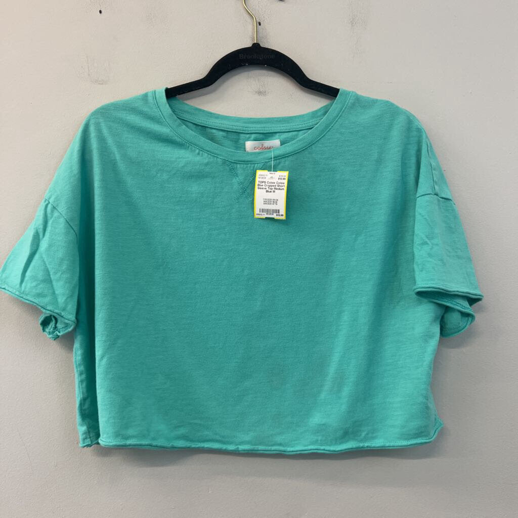 Colsie Blue Cropped Short Sleeve Top Medium
