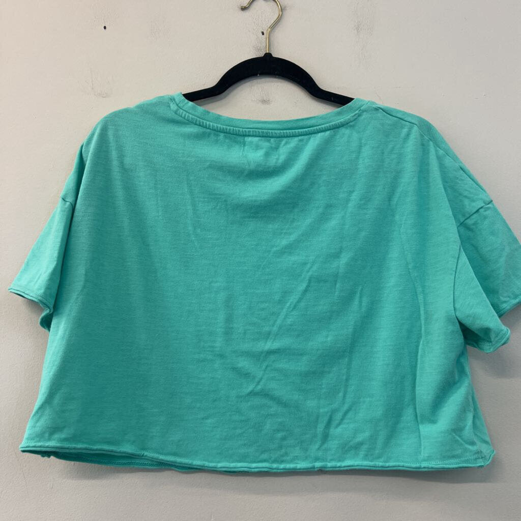 Colsie Blue Cropped Short Sleeve Top Medium