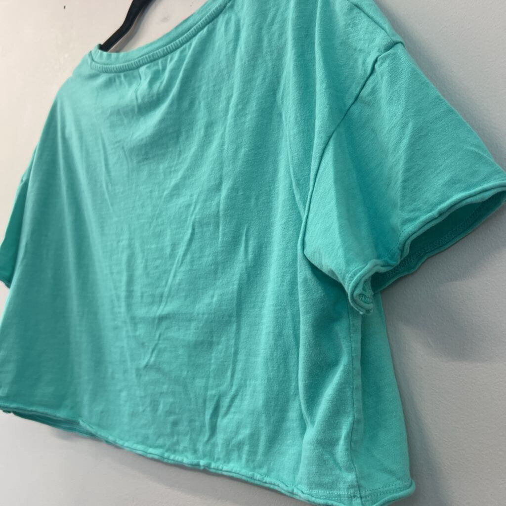 Colsie Blue Cropped Short Sleeve Top Medium