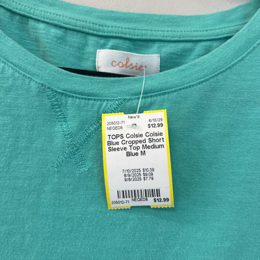 Colsie Blue Cropped Short Sleeve Top Medium