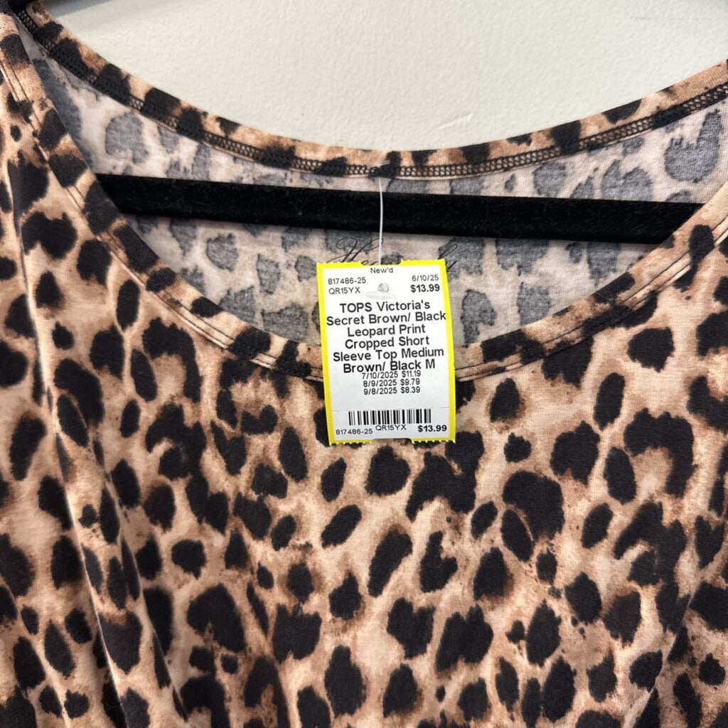 Brown/ Black Leopard Print Cropped Short Sleeve Top Medium