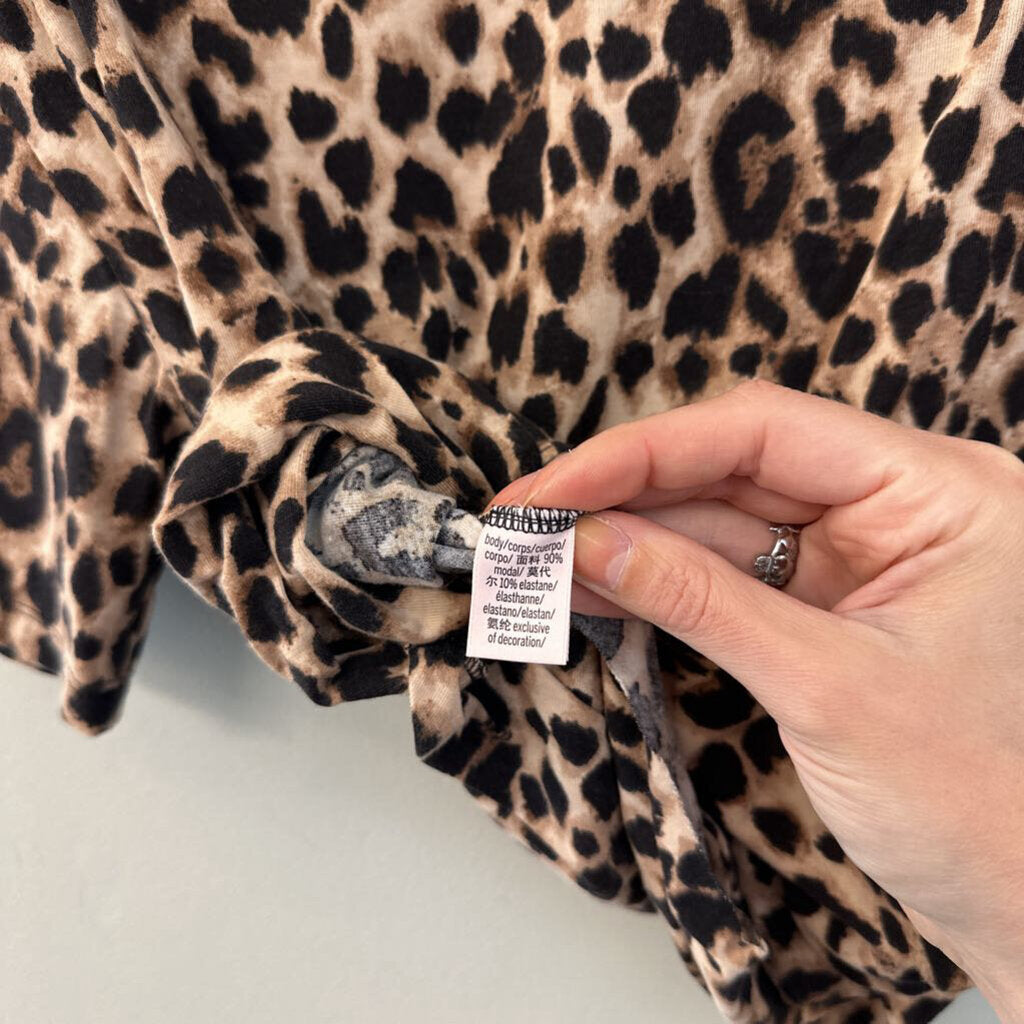 Brown/ Black Leopard Print Cropped Short Sleeve Top Medium
