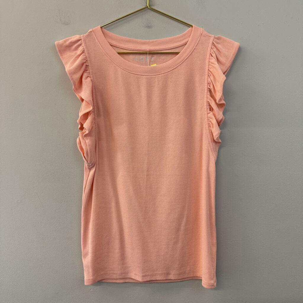 Loft Orange Short Ruffle Sleeve Top Medium