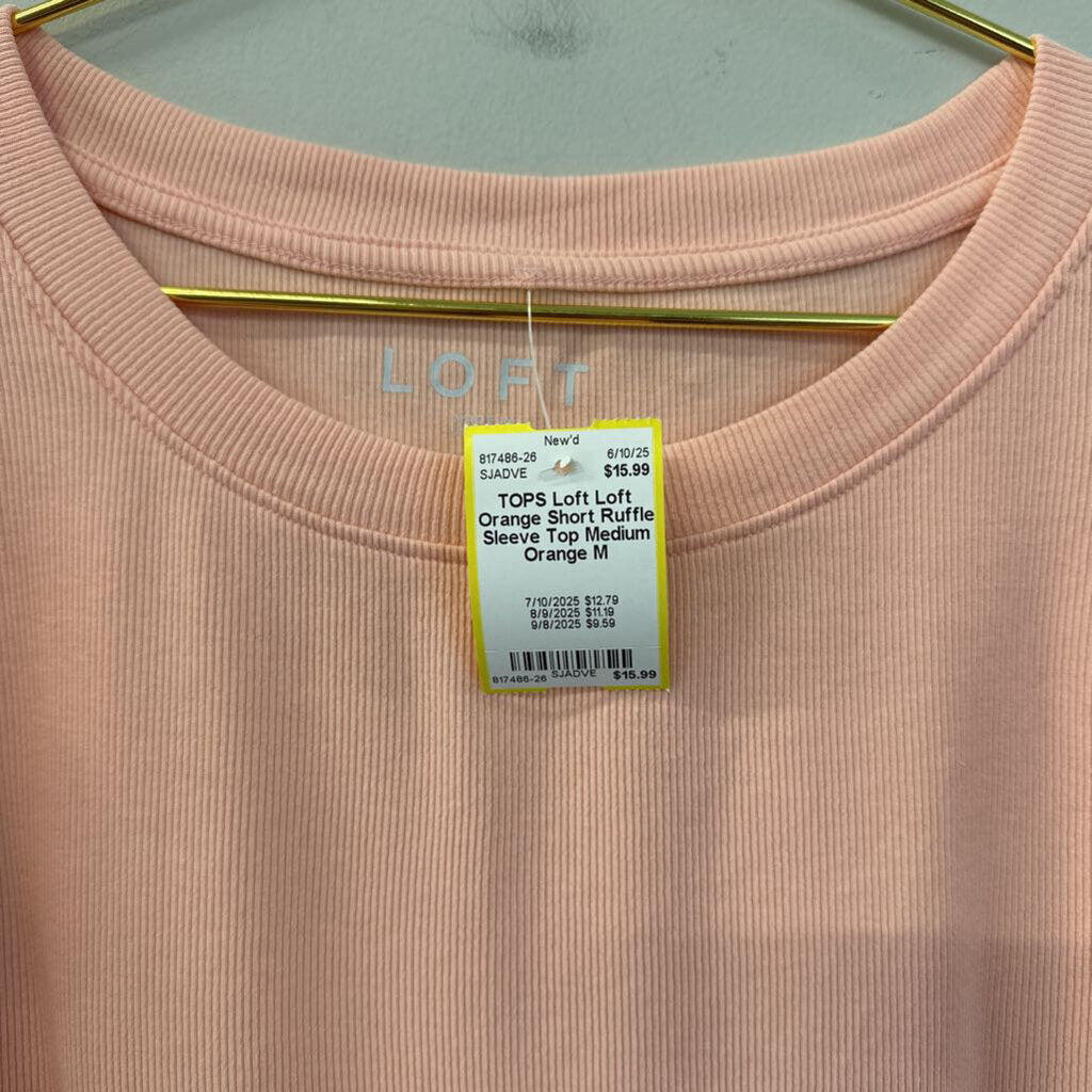 Loft Orange Short Ruffle Sleeve Top Medium