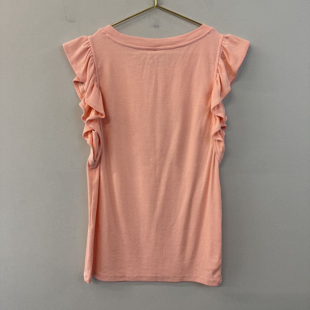 Loft Orange Short Ruffle Sleeve Top Medium