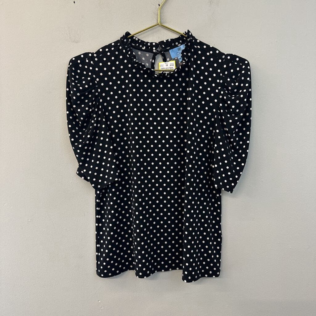 Cece Black/ White Polka Dot Short Sleeve Top Small