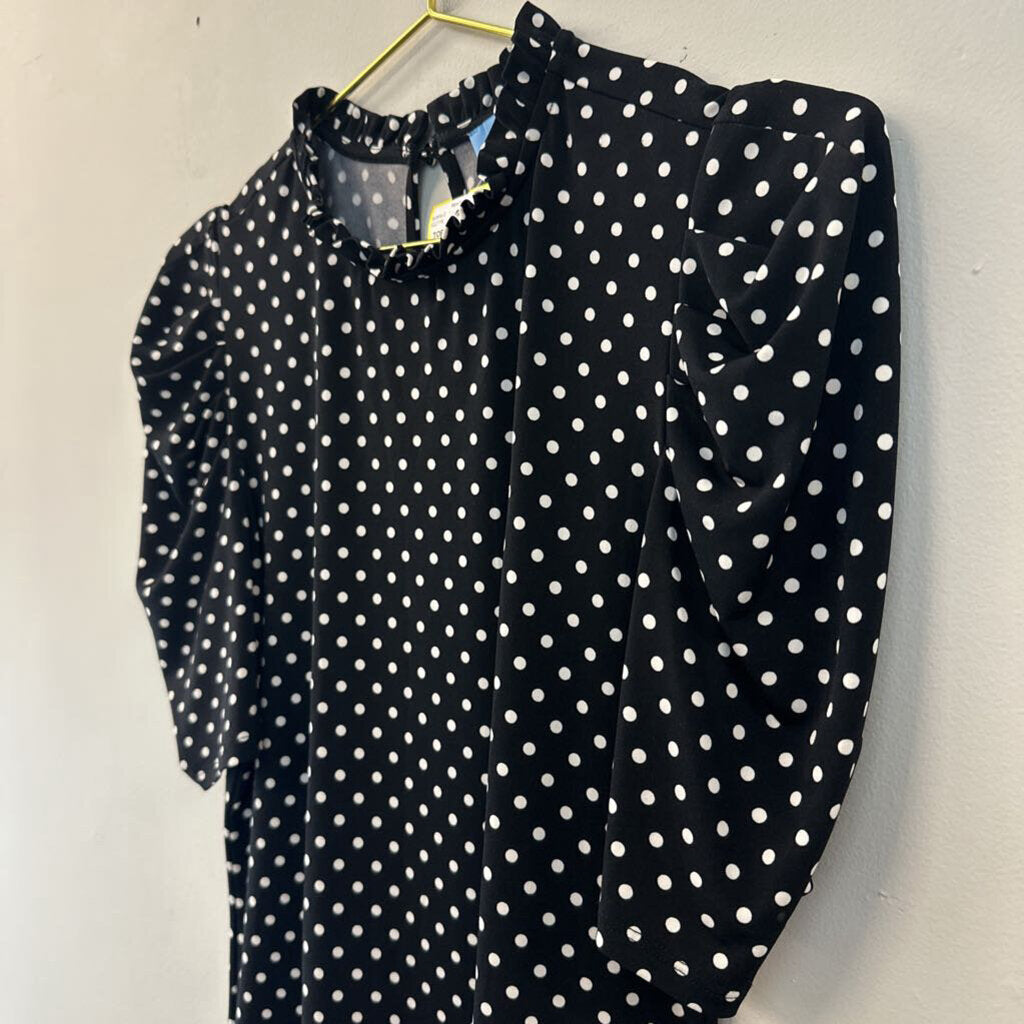 Cece Black/ White Polka Dot Short Sleeve Top Small
