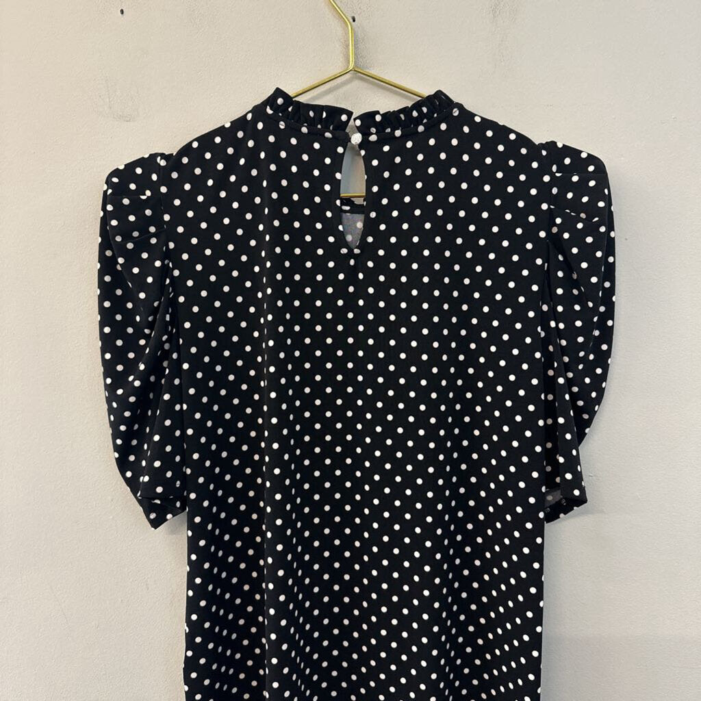 Cece Black/ White Polka Dot Short Sleeve Top Small