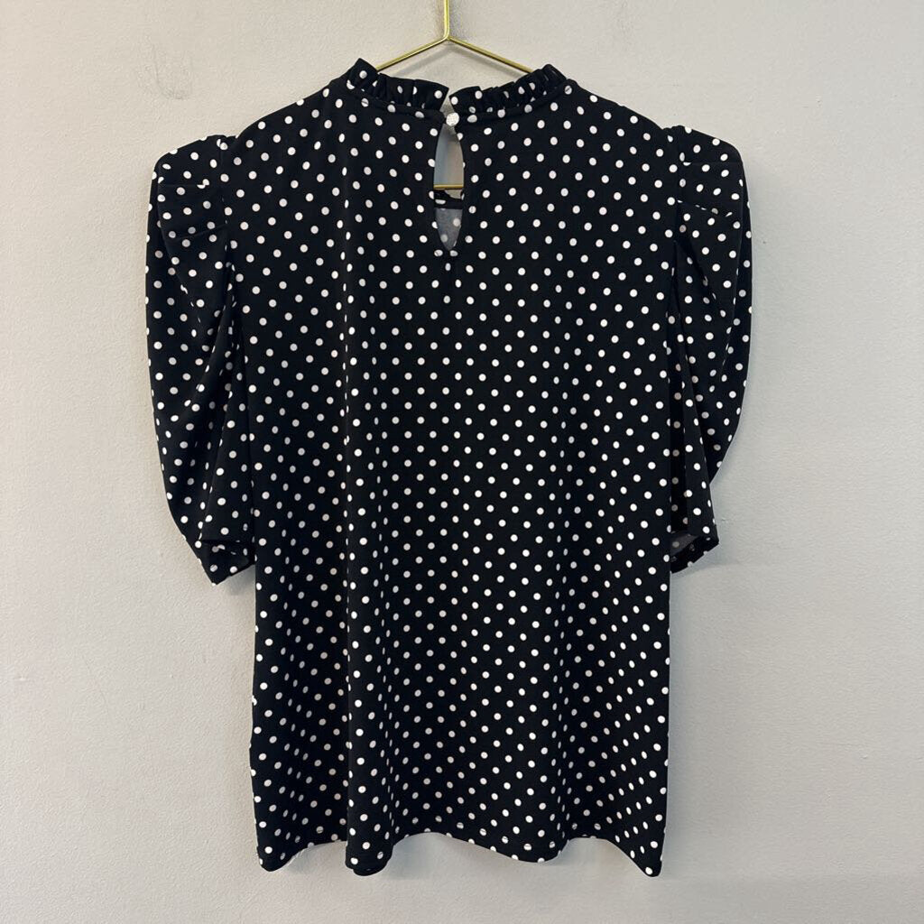 Cece Black/ White Polka Dot Short Sleeve Top Small
