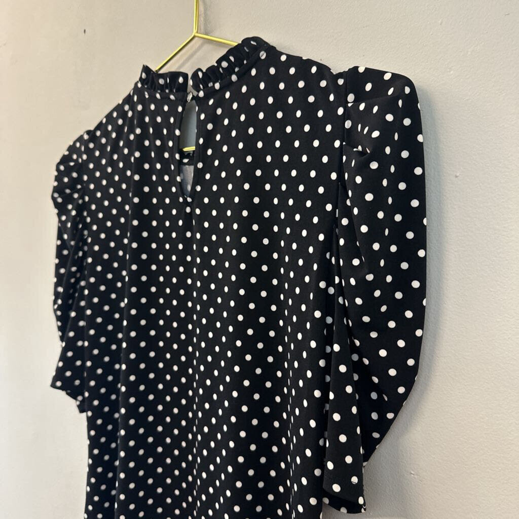 Cece Black/ White Polka Dot Short Sleeve Top Small