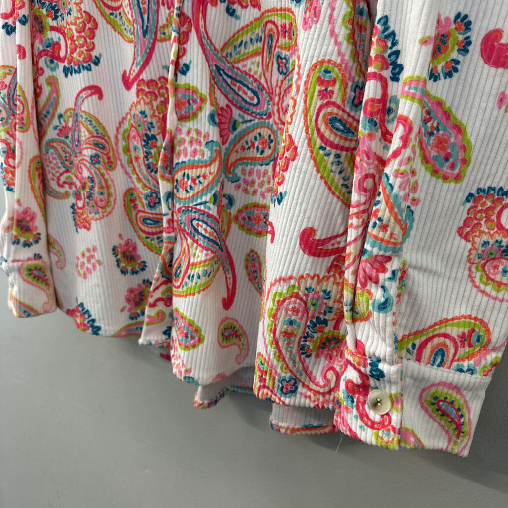 Emily Wonder White/ Multi Paisley Print Button Down Shacket 1X