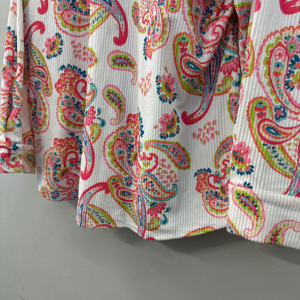 Emily Wonder White/ Multi Paisley Print Button Down Shacket 1X