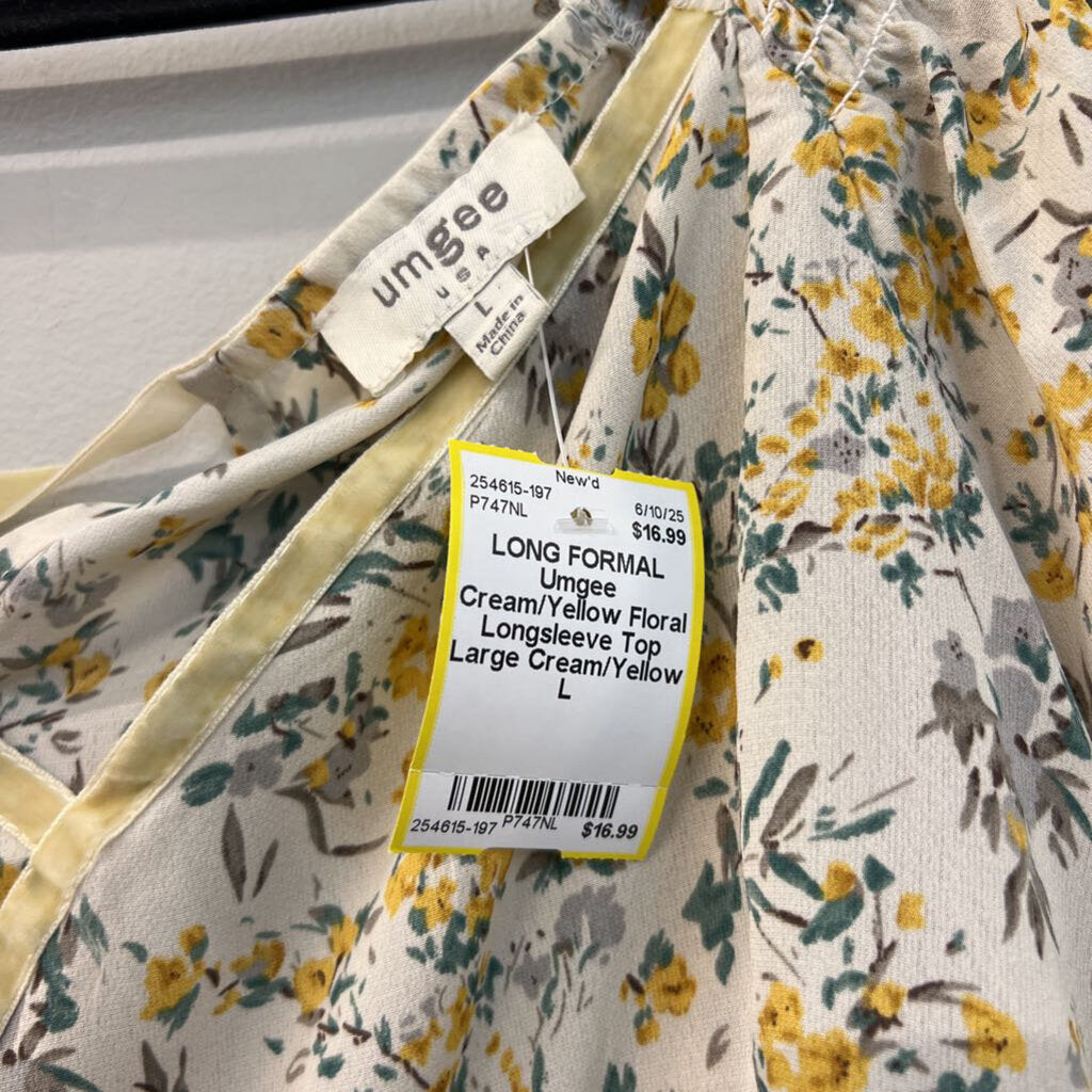 Cream/Yellow Floral Longsleeve Top Large