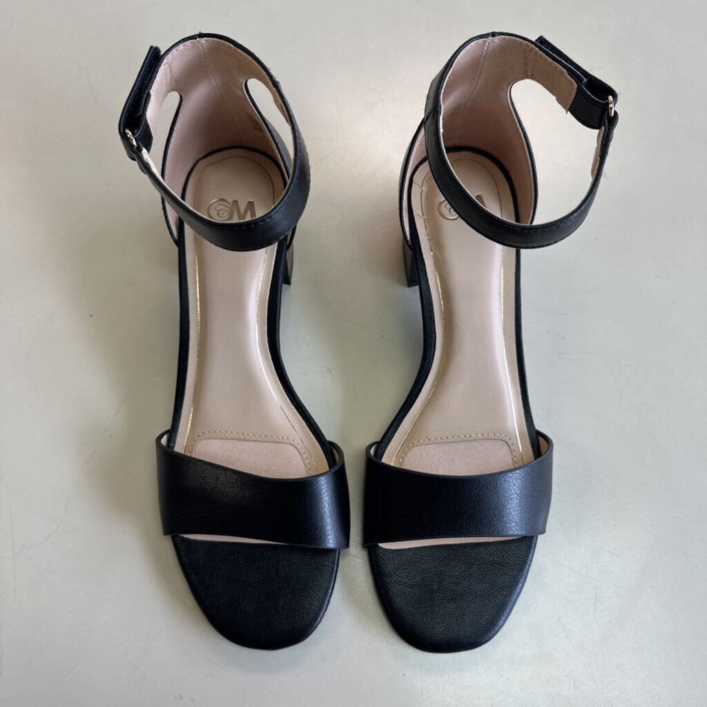 C and M Black Leather Ankle Strap Sandal Heels 9