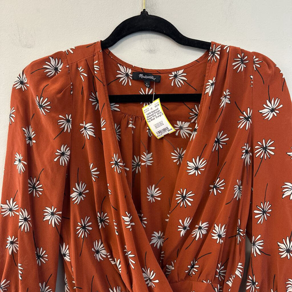 Madewell Orange Flower Print Wrap Top Small