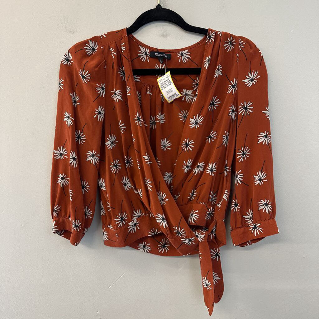 Madewell Orange Flower Print Wrap Top Small