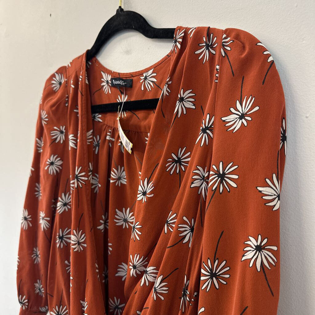 Madewell Orange Flower Print Wrap Top Small