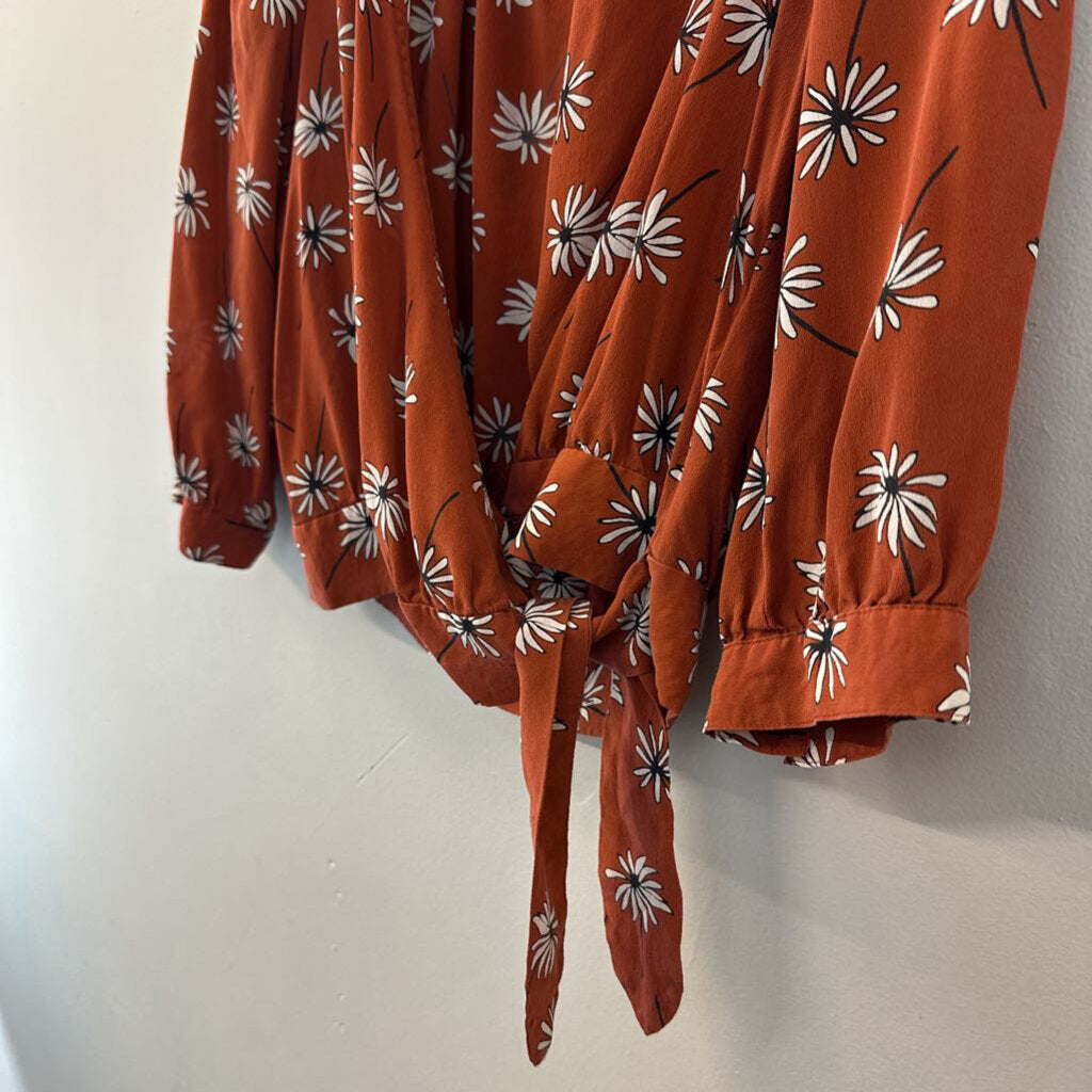Madewell Orange Flower Print Wrap Top Small