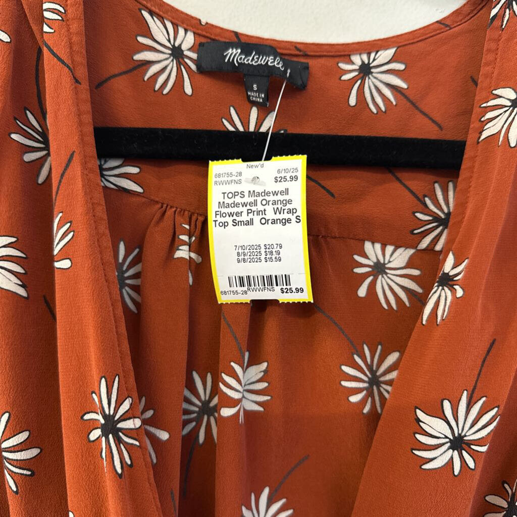 Madewell Orange Flower Print Wrap Top Small
