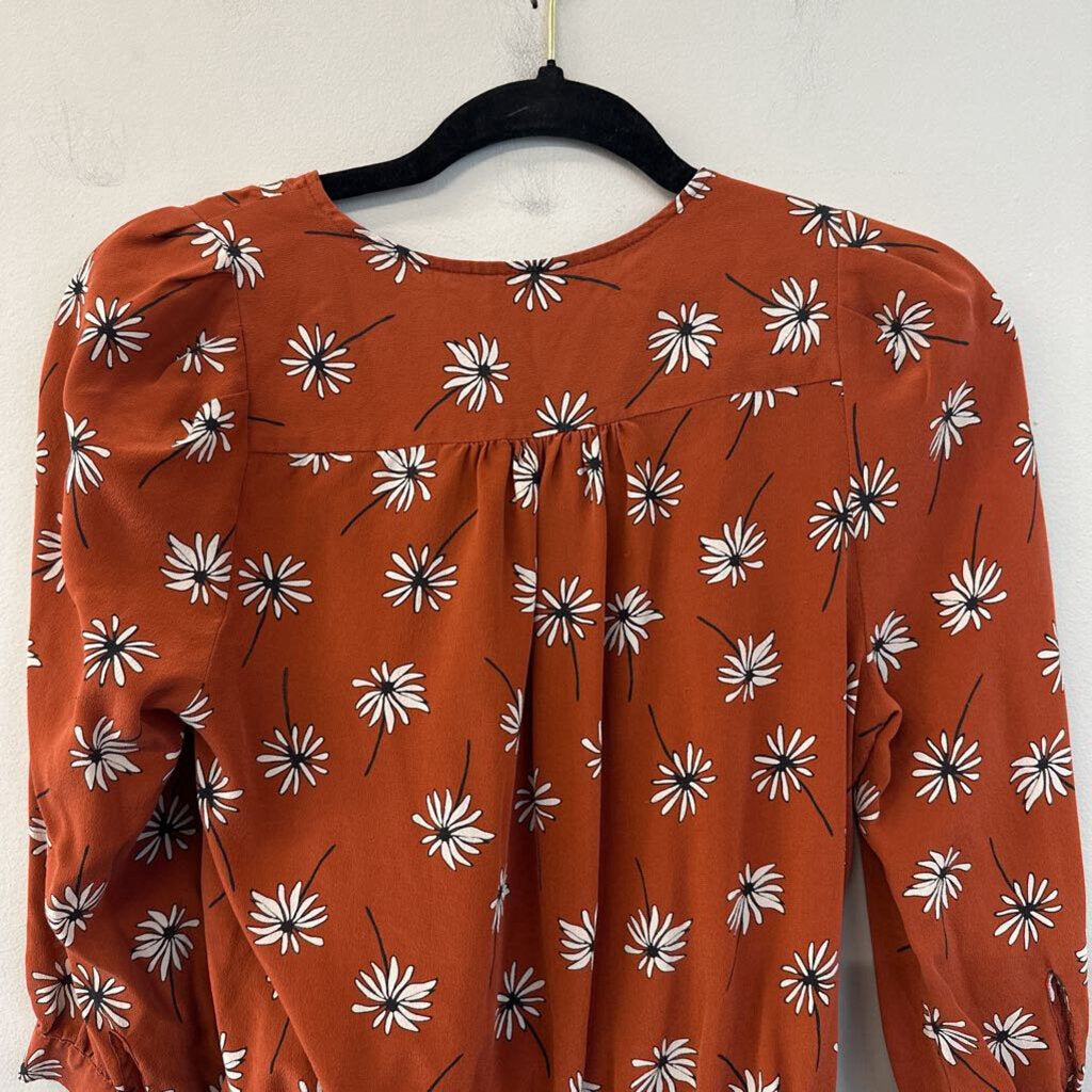 Madewell Orange Flower Print Wrap Top Small