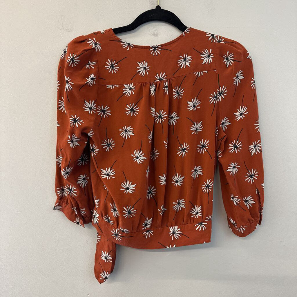Madewell Orange Flower Print Wrap Top Small