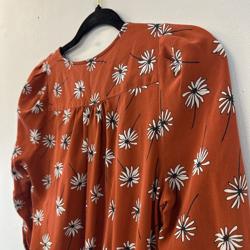 Madewell Orange Flower Print Wrap Top Small