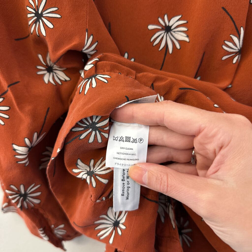 Madewell Orange Flower Print Wrap Top Small
