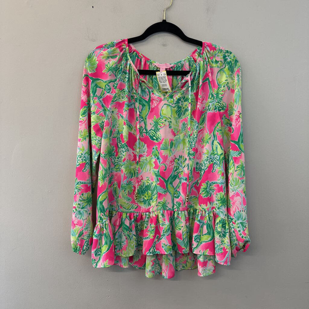 Lilly Pulitzer Pink/ Green Print Long Sleeve Top Small