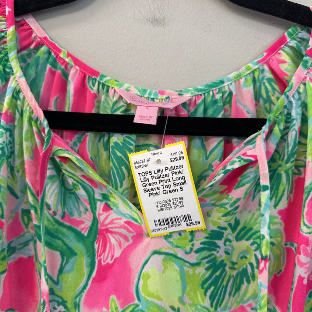 Lilly Pulitzer Pink/ Green Print Long Sleeve Top Small