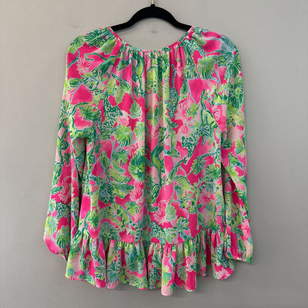 Lilly Pulitzer Pink/ Green Print Long Sleeve Top Small