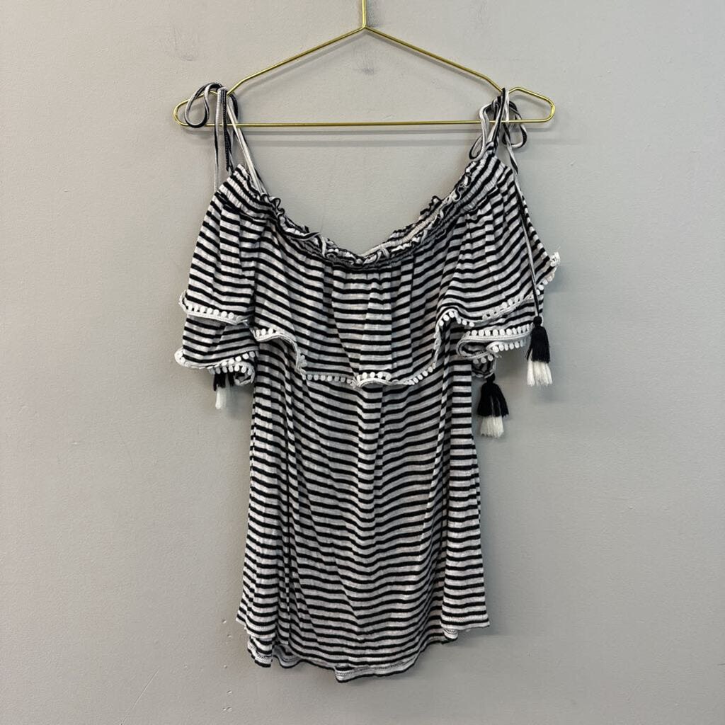 Loft Black/White Striped Offshoulder Large