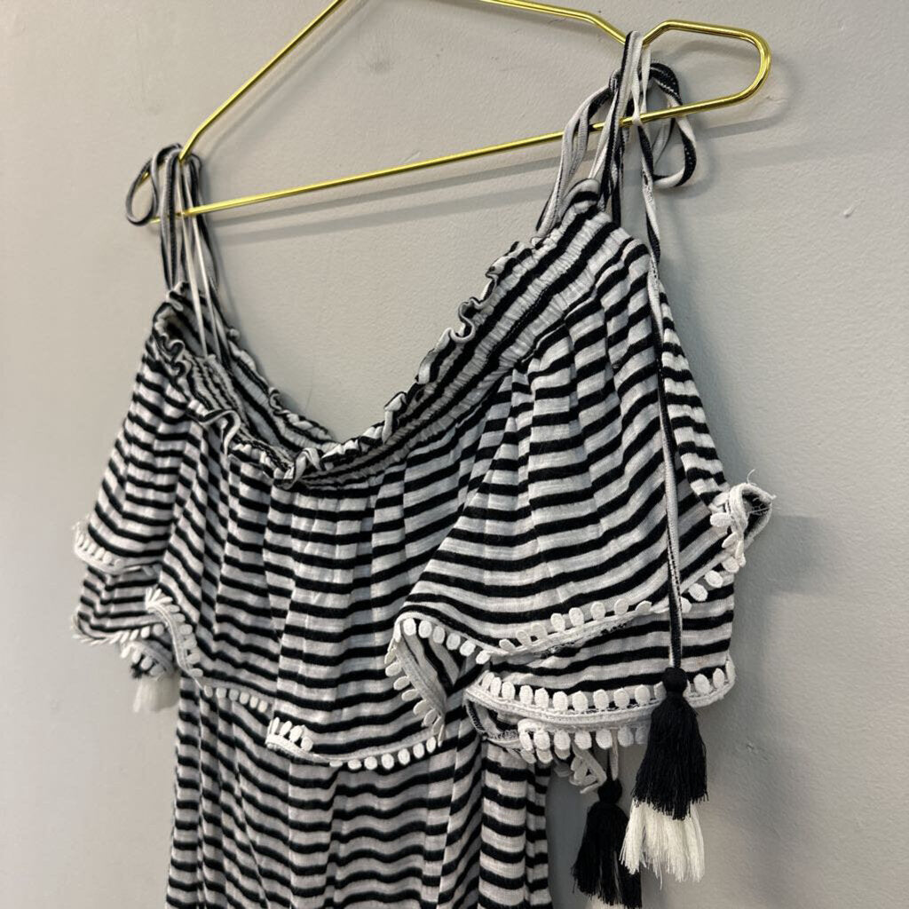 Loft Black/White Striped Offshoulder Large