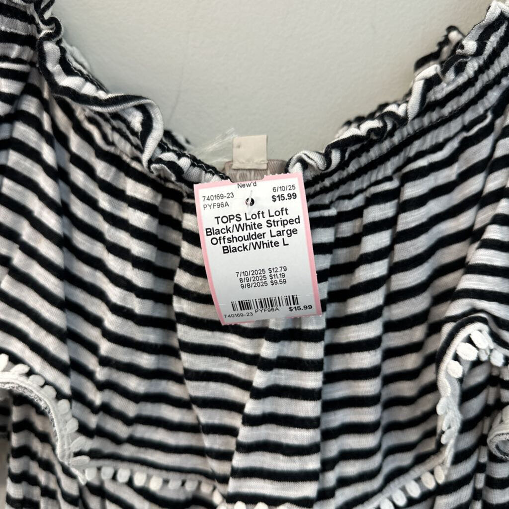 Loft Black/White Striped Offshoulder Large