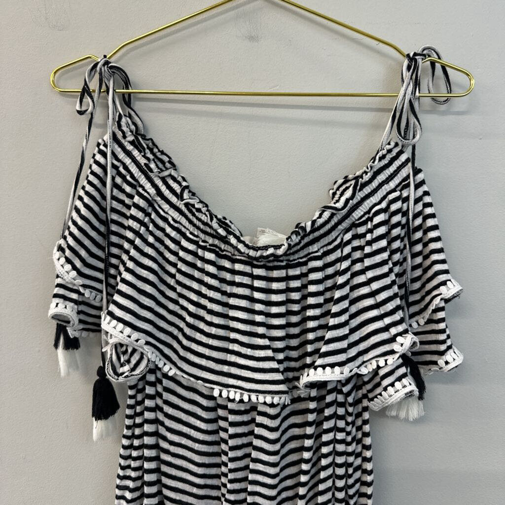 Loft Black/White Striped Offshoulder Large