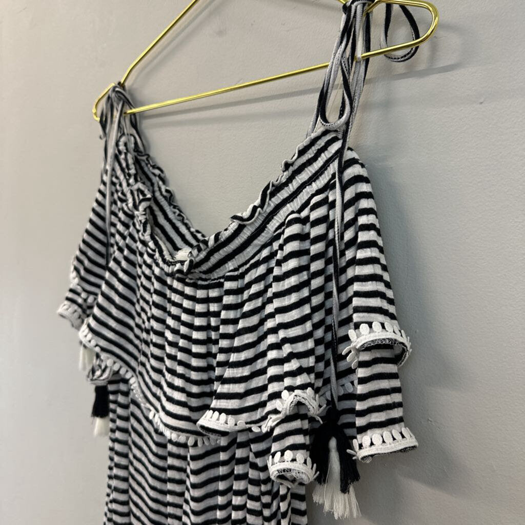 Loft Black/White Striped Offshoulder Large