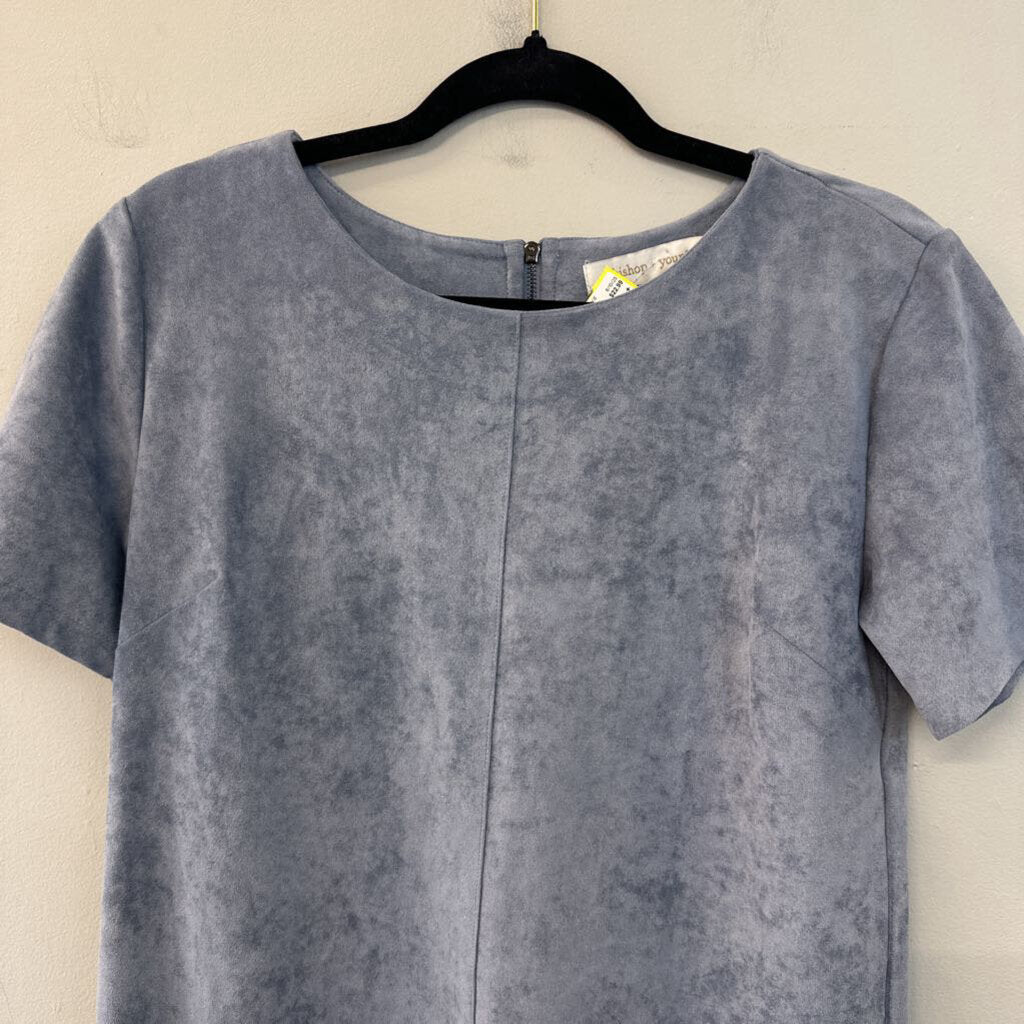 Bishop and Young Blue Suede Short Sleeve Dress Small Anthropologie