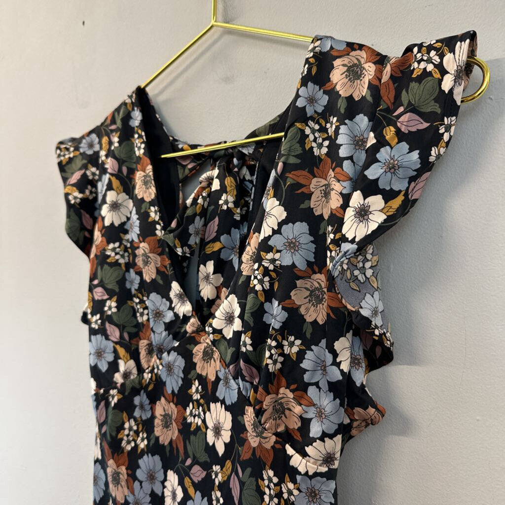 Altar'd State Black/Brown/Blue Floral Satin Dress Extra Small