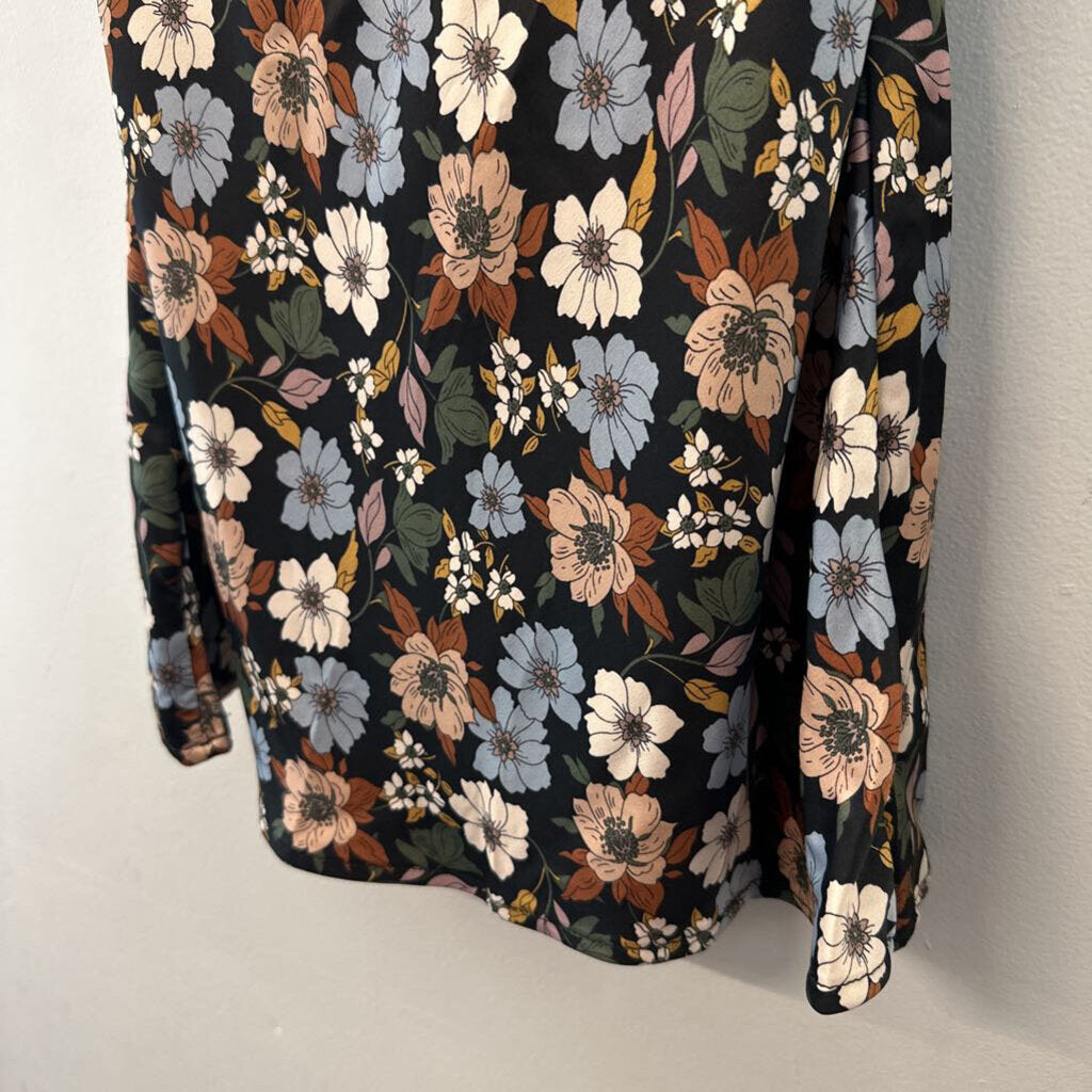 Altar'd State Black/Brown/Blue Floral Satin Dress Extra Small