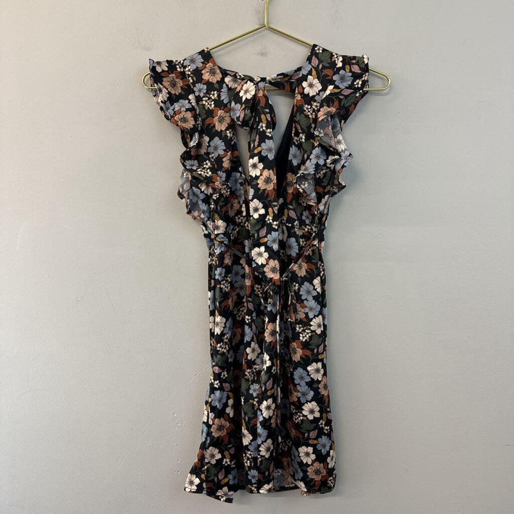 Altar'd State Black/Brown/Blue Floral Satin Dress Extra Small