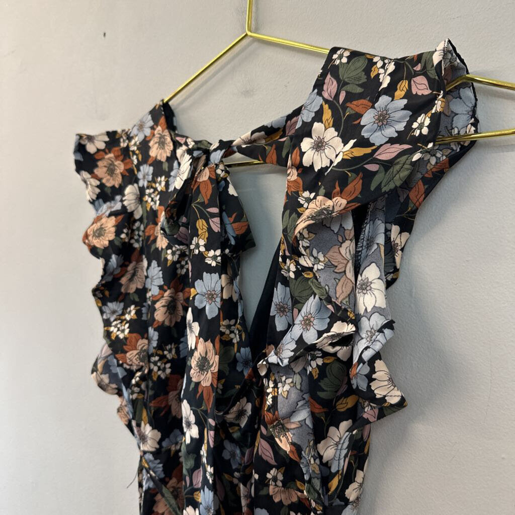 Altar'd State Black/Brown/Blue Floral Satin Dress Extra Small