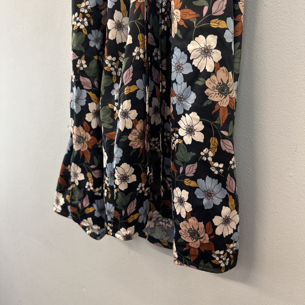 Altar'd State Black/Brown/Blue Floral Satin Dress Extra Small