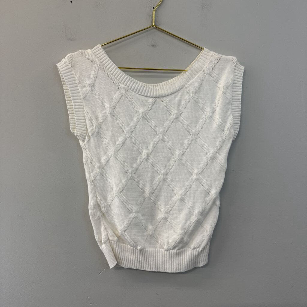 Vintage Cream Knit Diamond Print Sweater Tank Top Small