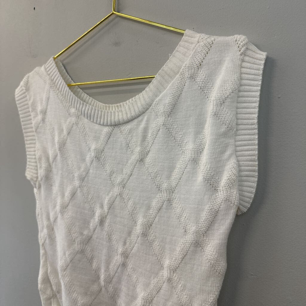 Vintage Cream Knit Diamond Print Sweater Tank Top Small