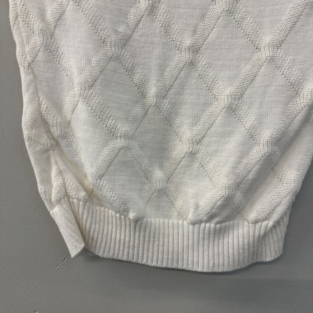 Vintage Cream Knit Diamond Print Sweater Tank Top Small